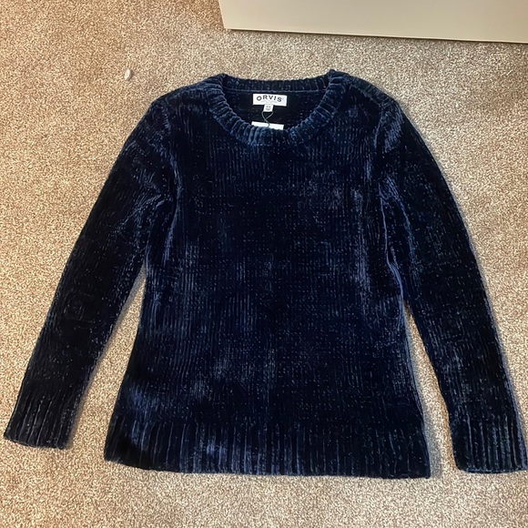 Dark blue/navy colored velvet sweatshirt - Picture 1 of 3